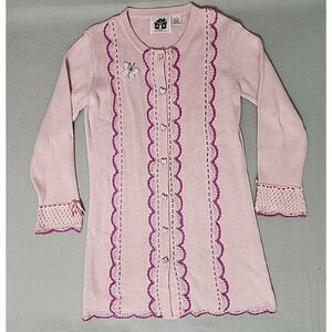 Storybook Knits M Butterfly Cardigan Sweater Pink Crochet Scallops PLEASE READ